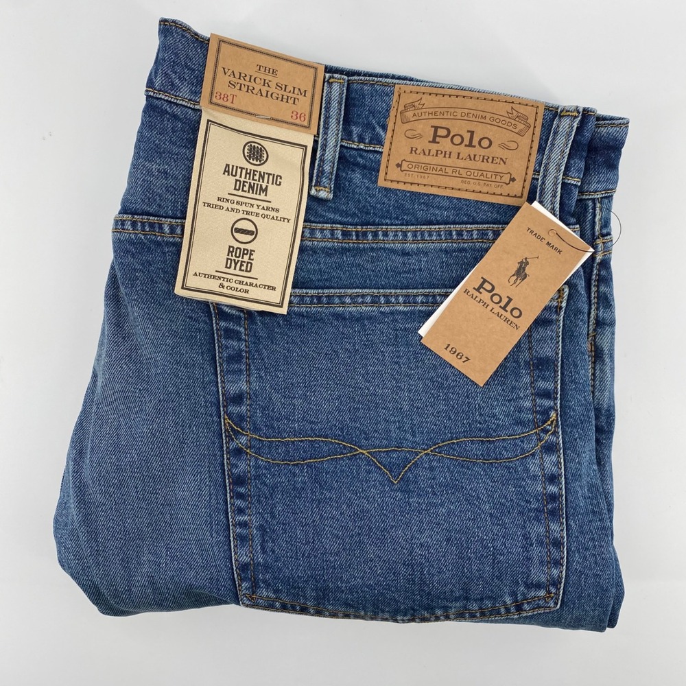 Polo Ralph Lauren Varick Slim Straight Jeans Mens 38T x 36 Blue Tall Stretch